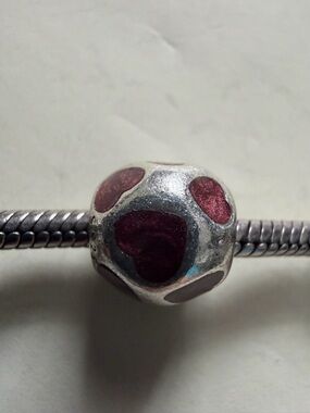 Authentic Pandora Love You Hearts Magenta Enamel Charm Silver Retired